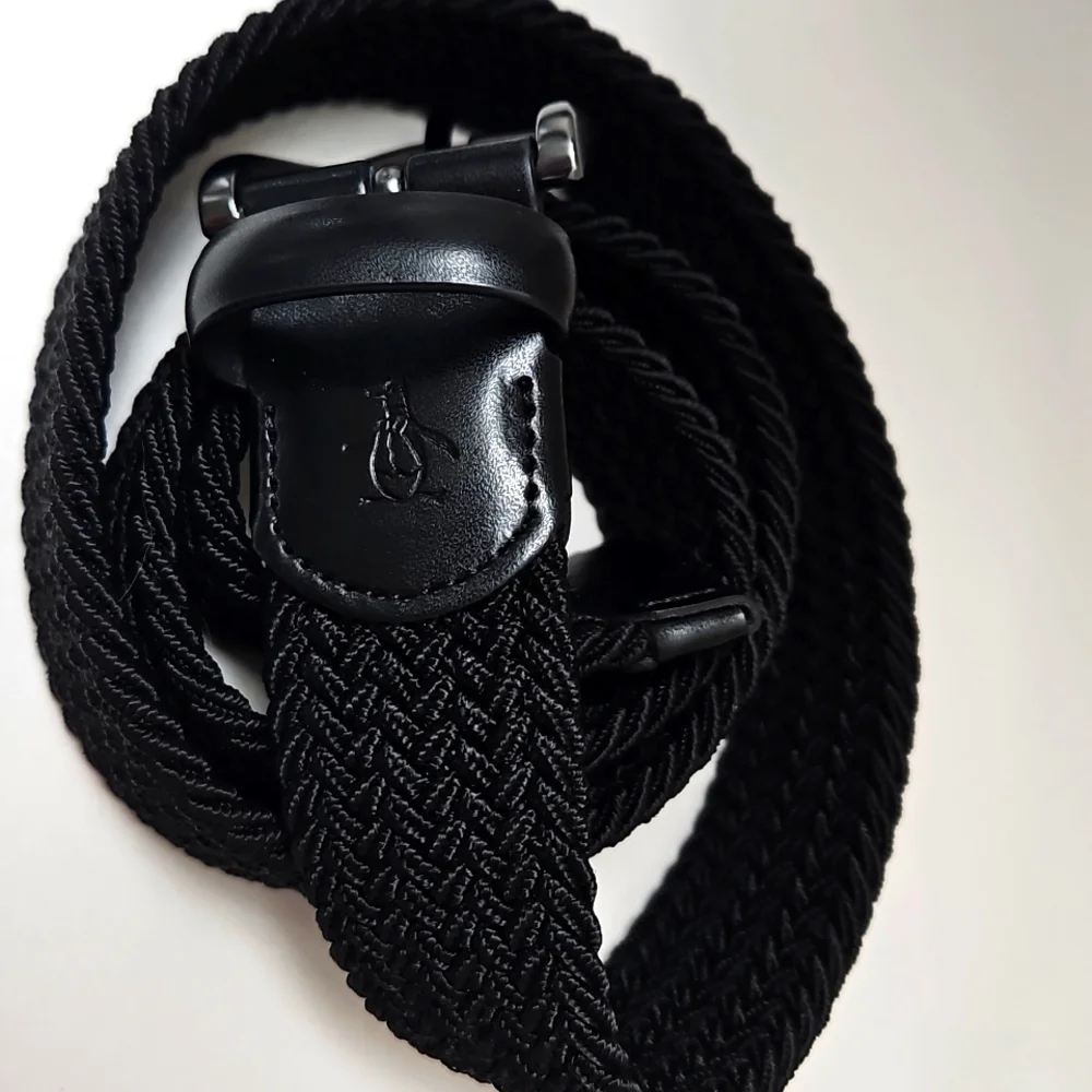 Original Penguin Men's Black Strecht Webbing Leather Belt S